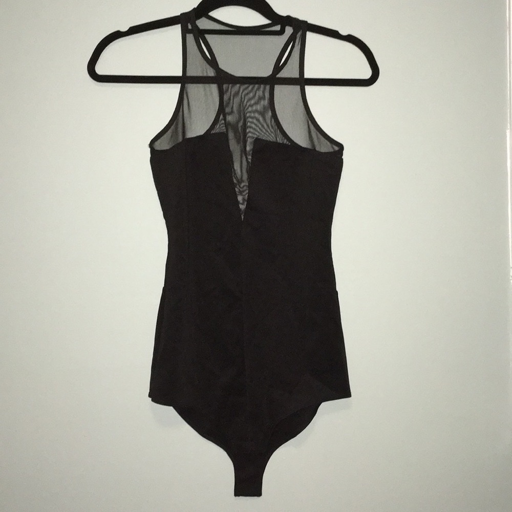 Racerback bodysuit with mesh cut out top